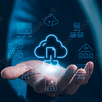 open hand offering holographic data icons